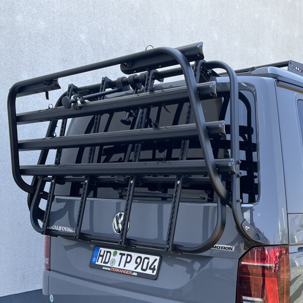 Heckträger "modular" inkl. Fahrradträger für die Heckklappe des VW T6/T6.1, komplett schwarz gepulvert